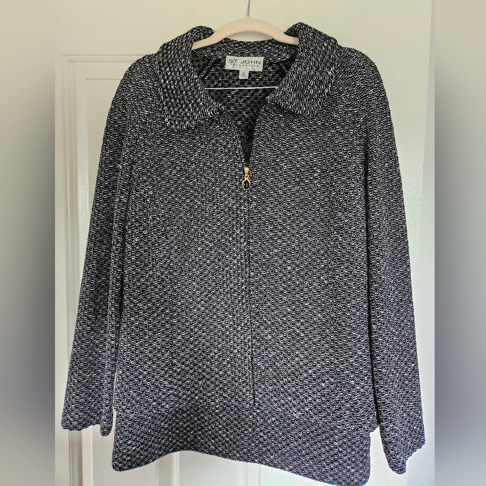 St John 2 Pc Skirt Suit, Navy/white Sz 14